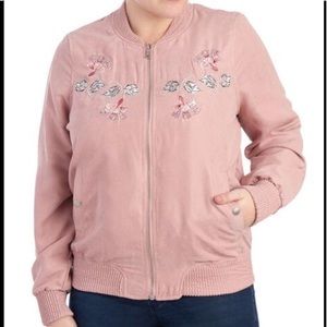 Edyn New Pink Floral Embroidered Bomber Jacket